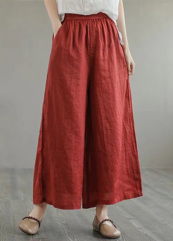 Organic Yellow Pockets Elastic Waist Linen Wide Leg Pants Summer