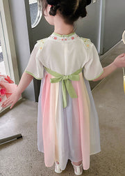 Oriental Green Tasseled Embroideried Patchwork Chiffon Baby Girls  Dress Summer