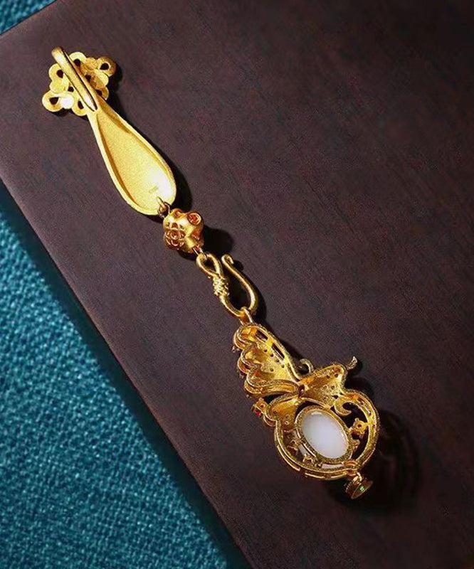 Oriental Women Rain Ancient Gold Jade Agate Butterfl Brooches