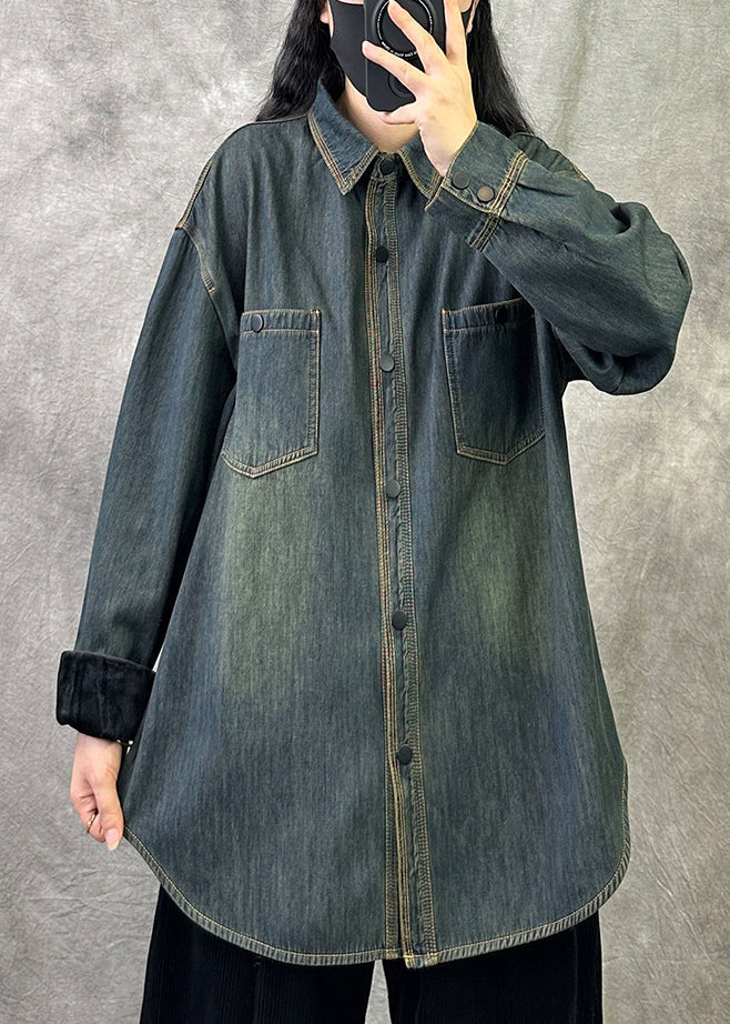 Original 2024 New Grey Blue Denim Shirt Top Spring