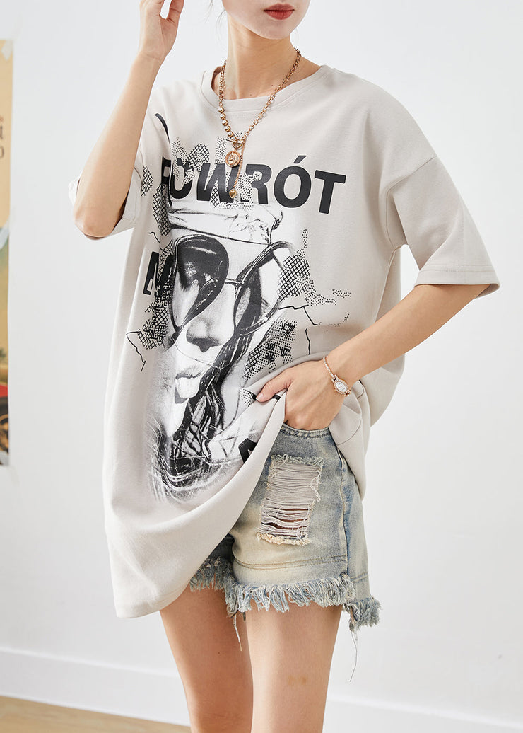 Original Apricot Oversized Print Cotton Long Tanks Summer