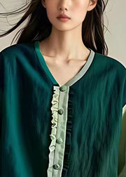 Original Blue Asymmetrical Ruffled Cotton Blouse Half Sleeve