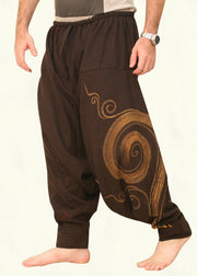 Original Brown Print Elastic Waist Cotton Men Harem Pants Summer