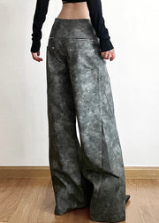 Original Dark Gray High Waist Patchwork Faux Leather Pants Fall