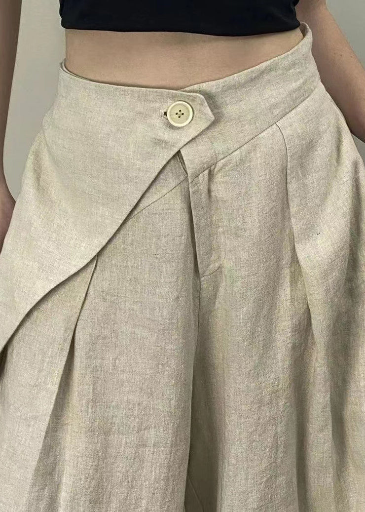 Original Design Apricot Pockets Patchwork Linen Wide Leg Pants Fall