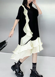 Original Design Apricot Ruffled Patchwork Cotton Dress Summer