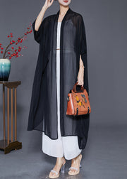 Original Design Black Oversized Black Side Open Silk Cardigan Summer