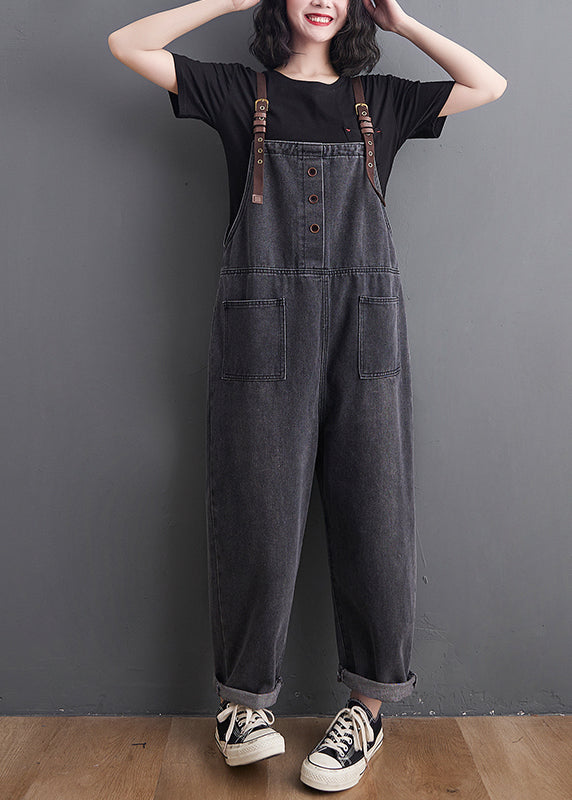 Original Design Black Oversized Denim Jumpsuit Summer