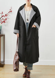 Original Design Black Peter Pan Collar Patchwork Woolen Coat Spring