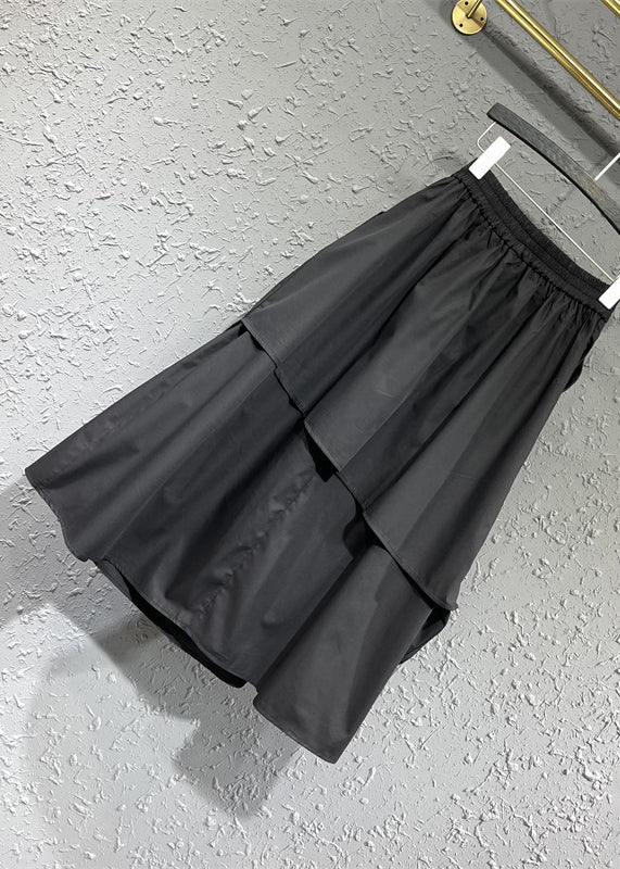 Original Design Black Wrinkled Asymmetrical Patchwork Cotton Skirt Fall