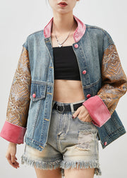 Original Design Blue Oversized Patchwork Denim Jacket Spring