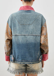 Original Design Blue Oversized Patchwork Denim Jacket Spring