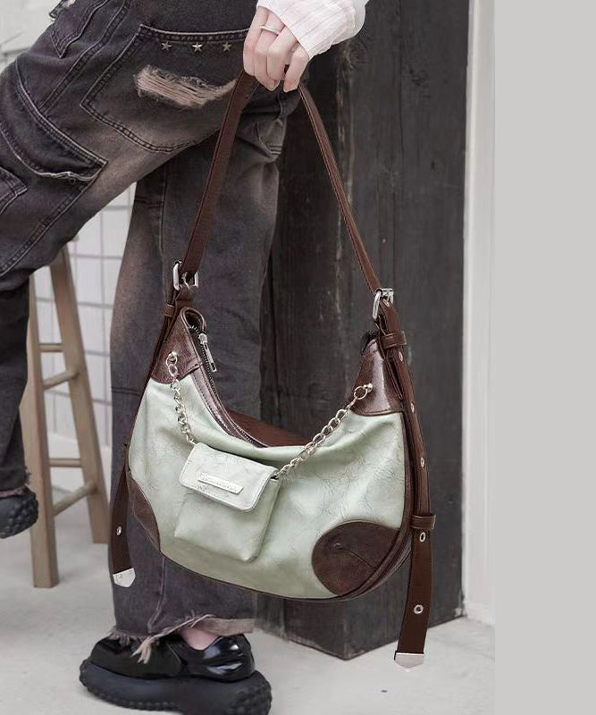 Original Design Brown Green Faux Leather Satchel Bag Handbag