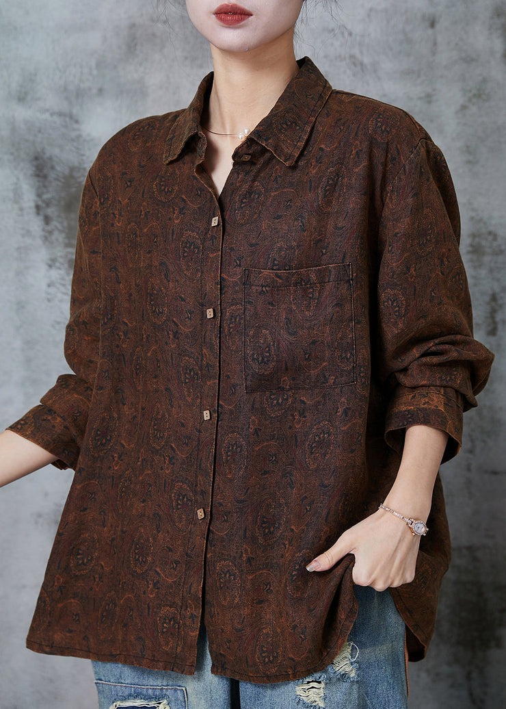 Original Design Chocolate Oversized Print Cotton Top Spring