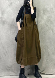 Original Design Coffee Pockets Spaghetti Strap Dress Spring Summer