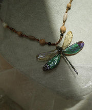 Original Design Colorblock Beading Dragonfly Pendant Necklace