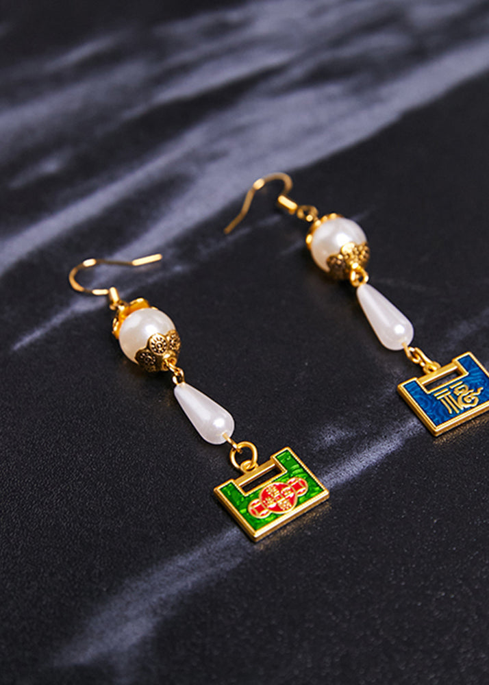 Original Design Gold Lock Water Droplet Pearl Drop Earrings