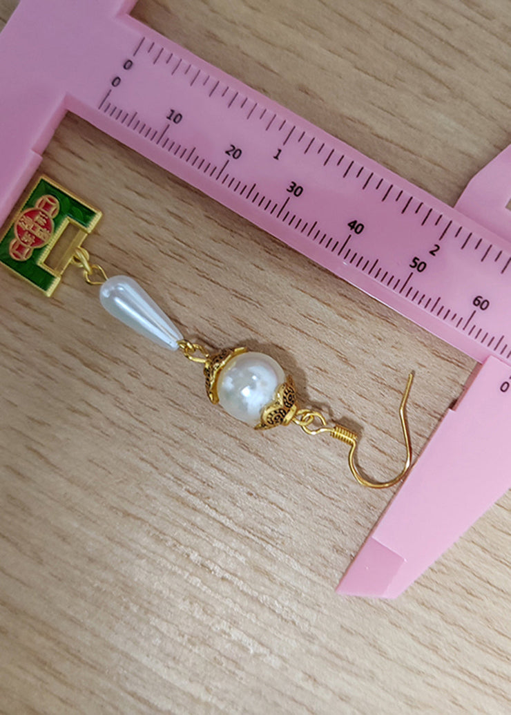 Original Design Gold Lock Water Droplet Pearl Drop Earrings