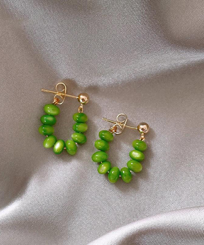 Original Design Green Sterling Silver Alloy Jade Hoop Earrings