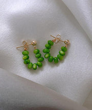 Original Design Green Sterling Silver Alloy Jade Hoop Earrings