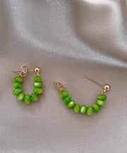 Original Design Green Sterling Silver Alloy Jade Hoop Earrings