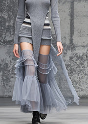 Original Design Grey Patchwork Tulle Knitwear Sexy Dress Fall