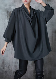 Original Design Grey Turtle Neck Oversized Cotton Shirt Fall