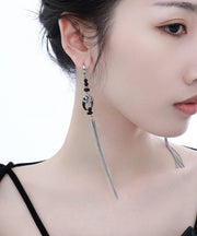 Original Design Handmade Tassel Silver Hoop Earrings