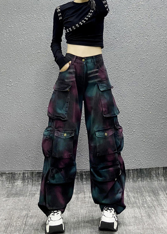 Original Design High Waisted And Multi Pocket Denim Pants Autumn