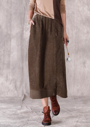 Original Design Khaki Pockets Side Open Elastic Waist Corduroy Skirt Spring