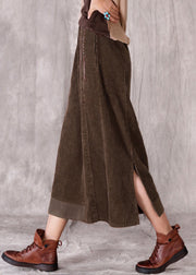 Original Design Khaki Pockets Side Open Elastic Waist Corduroy Skirt Spring