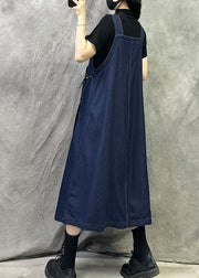 Original Design Navy Patchwork Denim Spaghetti Strap Dresses Spring