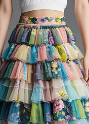 Original Design Print Layered Tulle Party Skirt Summer