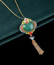 Original Design Rainbow Copper Overgild Jade Pearl Enamel Safety Lock Tassel Pendant Necklace