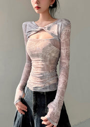 Original Design Twisted Printed Tulle T Shirts Top Autumn