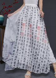 Original Design White Print Chiffon Wide Leg Pants Skirt Summer