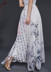 Original Design White Print Chiffon Wide Leg Pants Skirt Summer