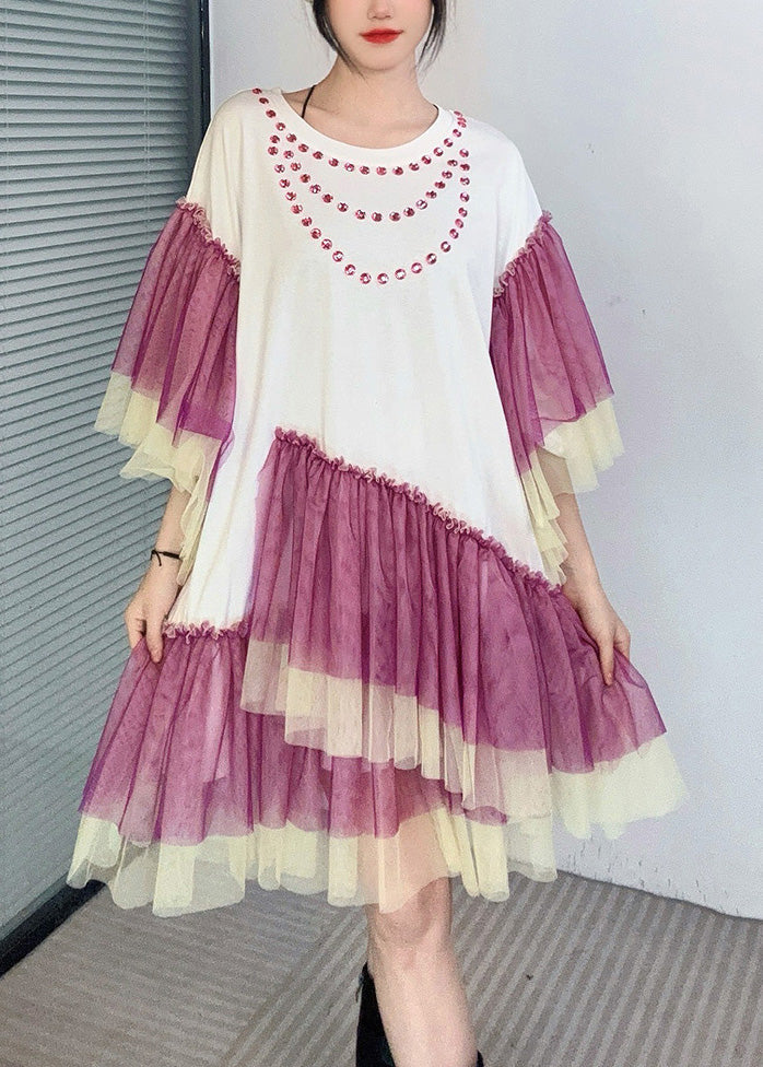 Original Design White Ruffled Tulle Patchwork Cotton Dresses Summer