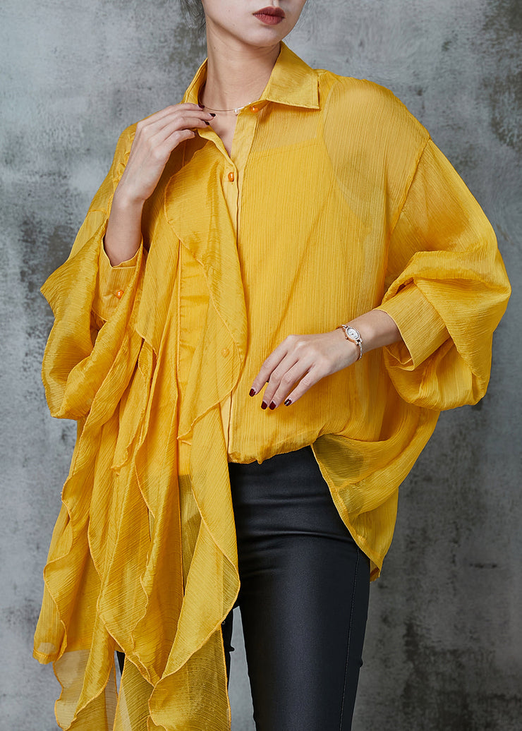 Original Design Yellow Asymmetrical Design Chiffon Blouses Spring