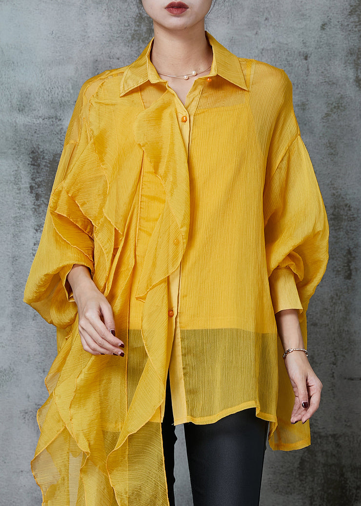 Original Design Yellow Asymmetrical Design Chiffon Blouses Spring