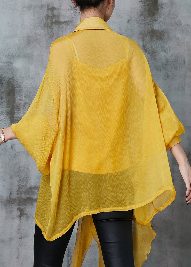 Original Design Yellow Asymmetrical Design Chiffon Blouses Spring