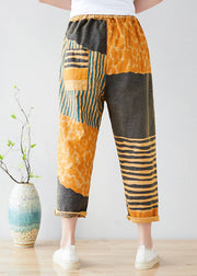 Original Design Yellow Elastic Waist Print Cotton Pants Spring