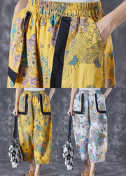 Original Design Yellow Oversized Print Cotton Pants Summer