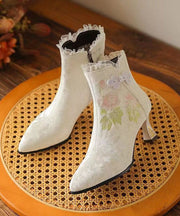 Original Ethnic Style Green Embroidered High Heeled Short Boots