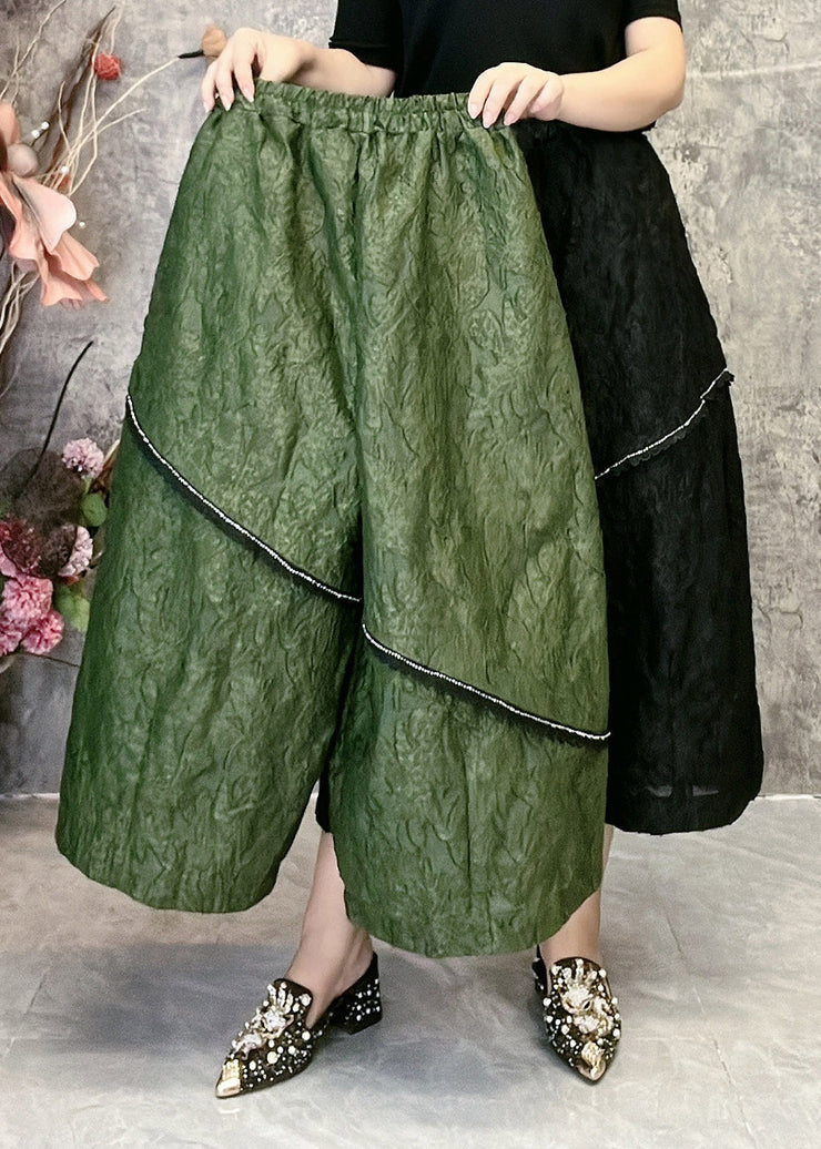 Original Green Jacquard Patchwork Asymmetrical Crop Wide Leg Pants Summer