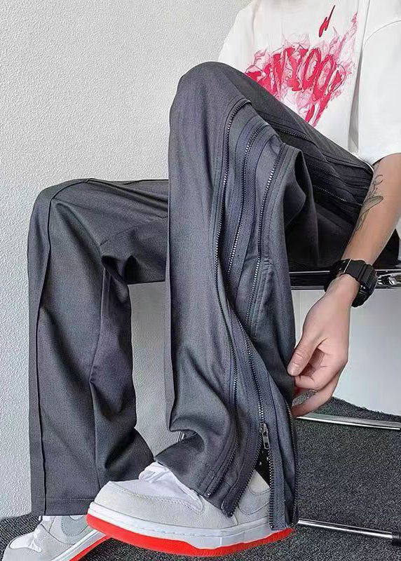 Original Grey Zip Up Pockets Cotton Mens Pants Casual Clothing Summer