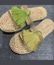 Original Handmade Green Tassel Comfy Breathable Beach Slide Sandals