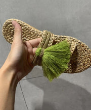 Original Handmade Green Tassel Comfy Breathable Beach Slide Sandals