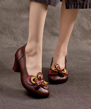 Original Handmade Retro Coffee Floral Chunky Heel