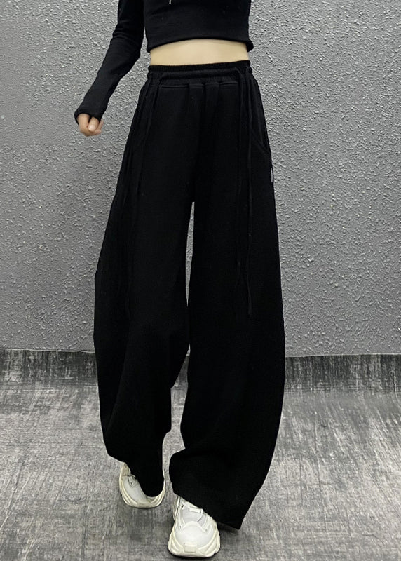 Original Khaki Pockets Drawstring Cotton Wide Leg Pants Fall